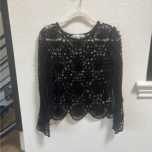 Black Long Sleeved Crocheted Top